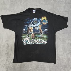 Vintage Miami Dolphins T-Shirt NFL Men's Size XXL Liquid Blue Black 90s